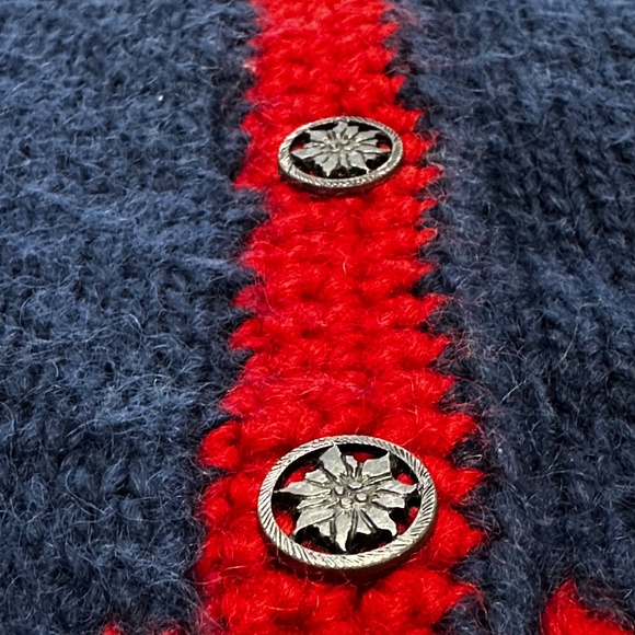 Norway Chunky Knit Fair Isle Wool Cardigan Red Blue Handknit - Picture 3 of 10